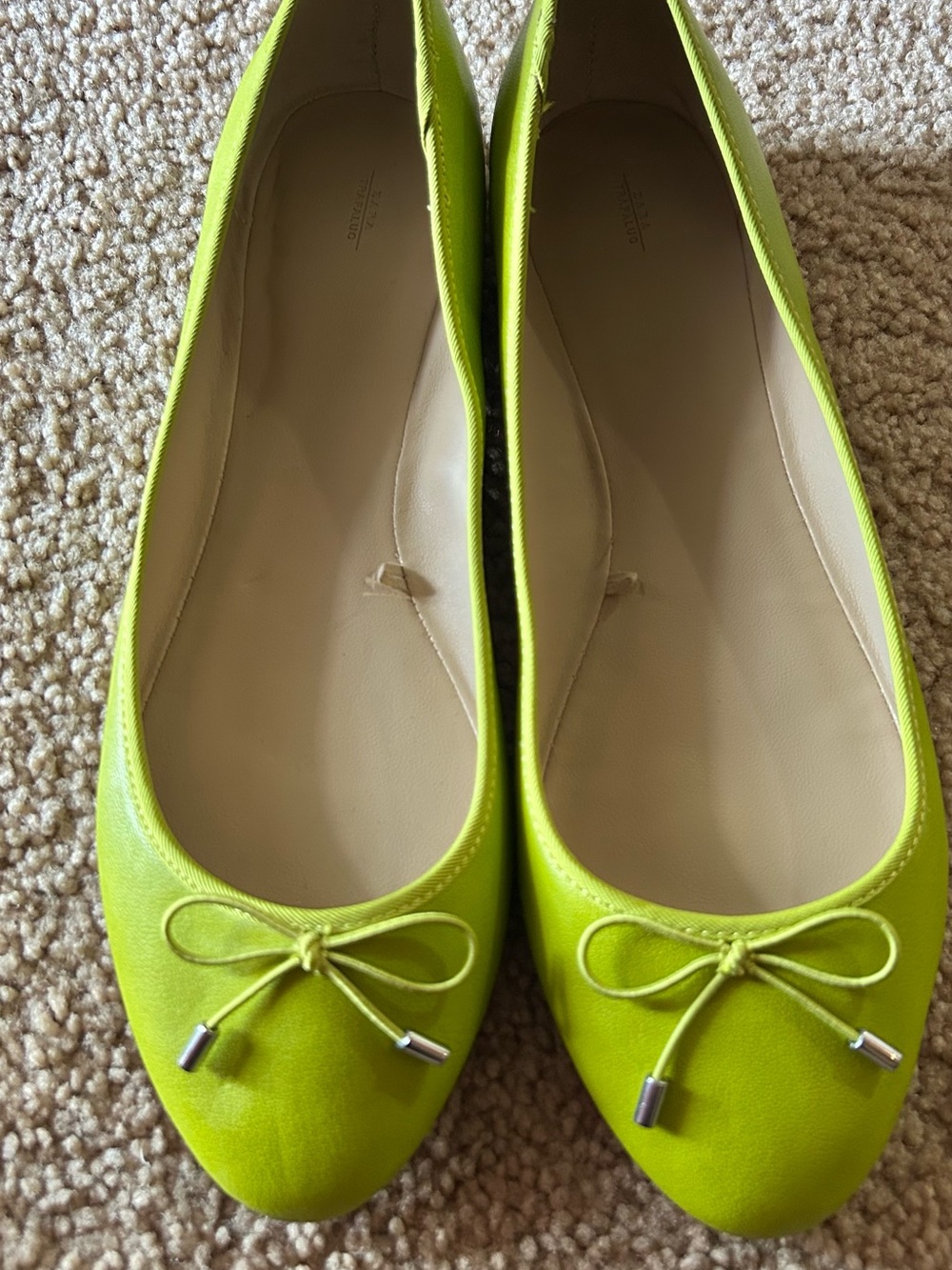 Zara Neon Lime Ballet Flats with Bow Accent